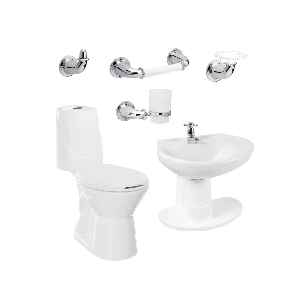 Fotografía de Combo Happy II Blanco: sanitario, lavamanos con semipedestal, grifería y...