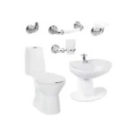 Fotografía de Combo Happy II Blanco: sanitario, lavamanos con semipedestal, grifería y...