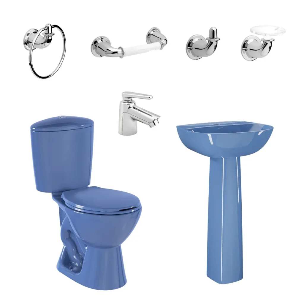 Fotografía de Juego de baño Manantial Pro azul con pedestal - Construmarket